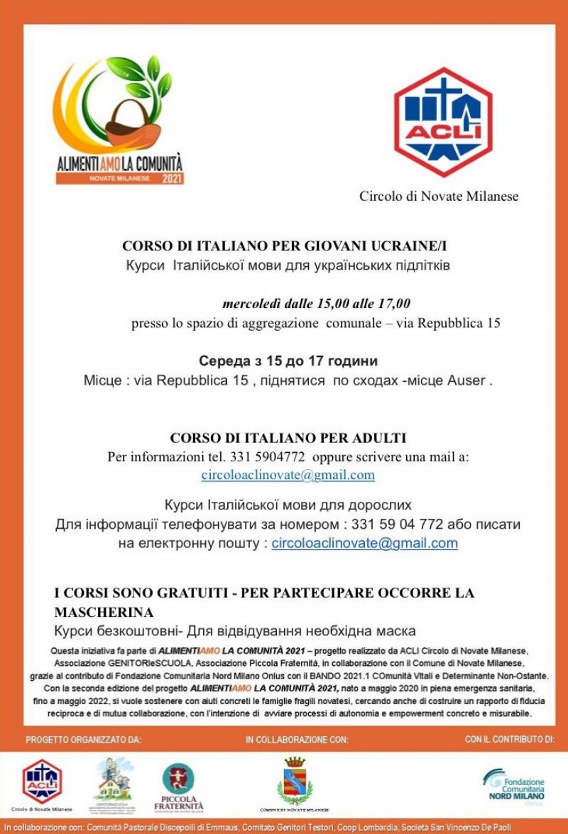 Corso di italiano per giovani ucraini - Circolo Acli Novate Milanese (MI)