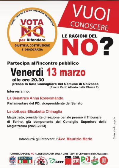 VUOI CONOSCERE LE RAGIONI DEL NO? - CHIVASSO (TO)