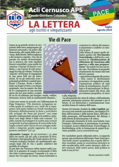 La Lettere agli iscritti e simpatizzanti: Vie di Pace - Cernusco Sul Naviglio (MI) - Circolo Acli Cernusco Sul Naviglio (MI)
