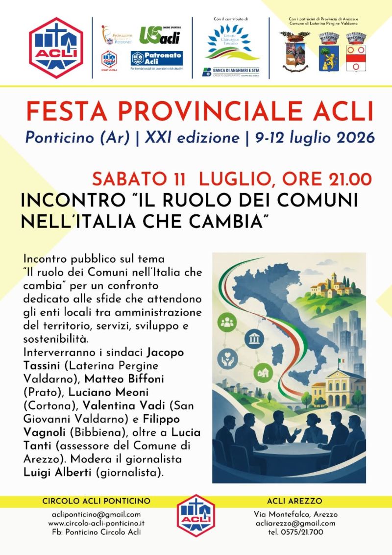 XXI FESTA PROVINCIALE ACLI - INCONTRO "IL RUOLO DEI COMUNI NELL'ITALIA CHE CAMBIA" - PONTICINO (AR) - ACLI AREZZO - ACLI PONTICINO (AR)