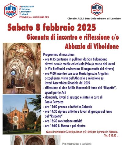 Giornata di incontro e riflessione - Acli Lodi e Circolo Acli San Colombano al Lambro