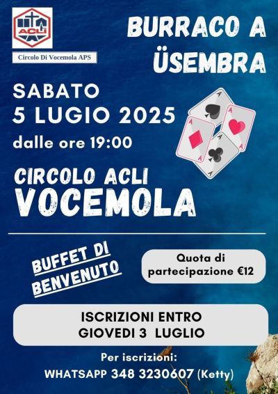 Burraco a Üsembra - Arquata Scrivia (AL) - Circolo Acli Vocemola (AL)