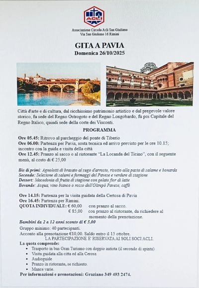 Gita a Pavia - Pavia - Circolo Acli San Giuliano (RN)