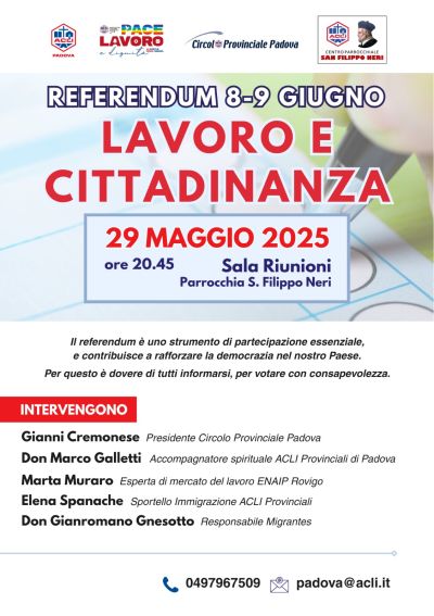 Referendum 8-9 giugno, lavoro e cittadinanza - Acli Padova (Pd)