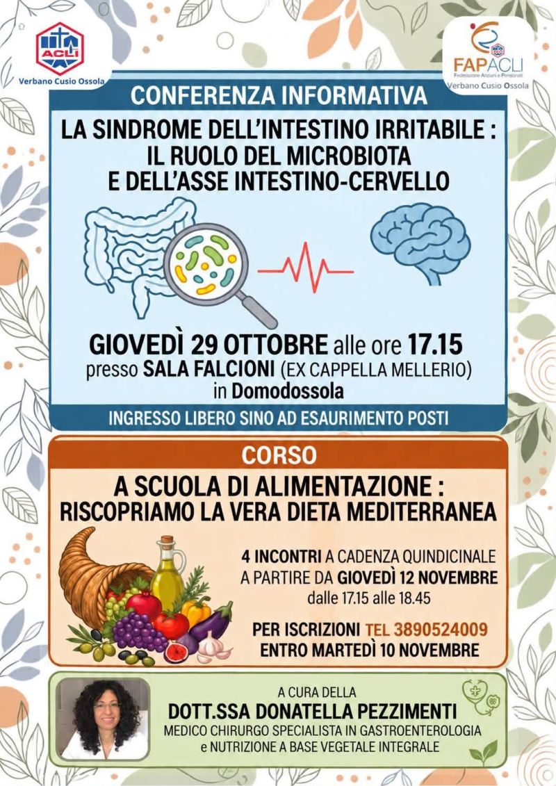 CORSO - A SCUOLA DI ALIMENTAZIONE: RISCOPRIAMO LA VERA DIETA MEDITERRANEA - 4 INCONTRI A CADENZA QUINDICINALE -DOMODOSSOLA (VB) - ACLI VERBANO CUSIO OSSOLA (VB) - FAP VERBANO CUSIO OSSOLA (VB)