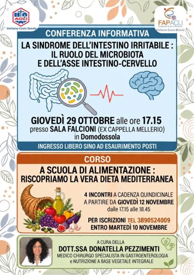 CORSO - A SCUOLA DI ALIMENTAZIONE: RISCOPRIAMO LA VERA DIETA MEDITERRANEA - 4 INCONTRI A CADENZA QUINDICINALE -DOMODOSSOLA (VB) - ACLI VERBANO CUSIO OSSOLA (VB) - FAP VERBANO CUSIO OSSOLA (VB)