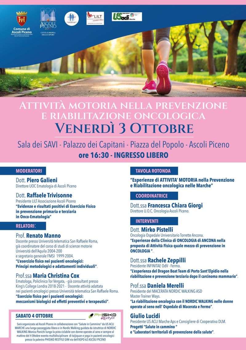 Attività motoria nella prevenzione e riabilitazione oncologica - Ascoli Piceno - US Acli Marche