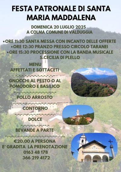 Festa Patronale di Santa Maria Maddalena - Valduggia (VC) - Circolo Acli Taranei e Acli Vercelli (VC)