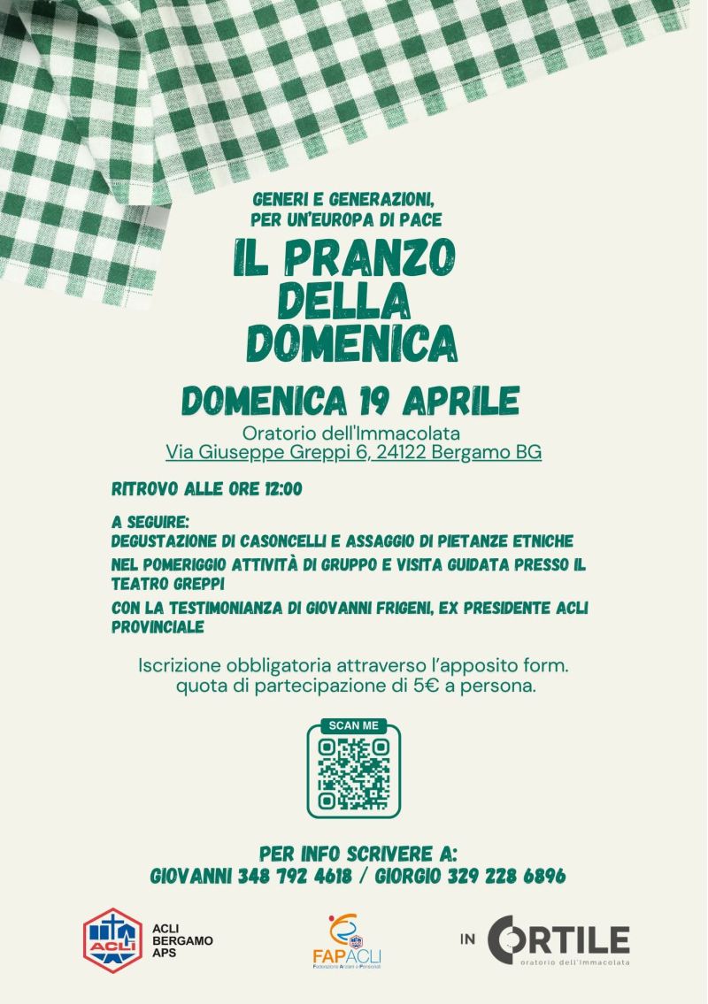 IL PRANZO DELLA DOMENICA - GENERI E GENERAZIONI, PER UN'EUROPA DI PACE - BERGAMO