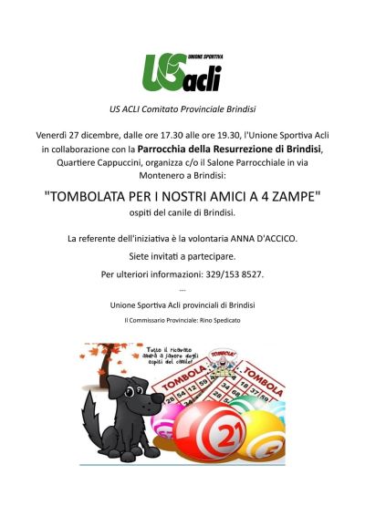 Tombolata per i nostri amici a 4 zampe - US Acli Brindisi (BR)