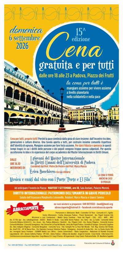 CENA GRATUITA E PER TUTTI - PIAZZA DEI FRUTTI - PADOVA - ACLI PADOVA