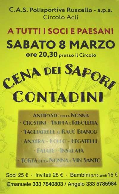 Cena con dei sapori contadini - Circolo Acli Ruscello (AR)