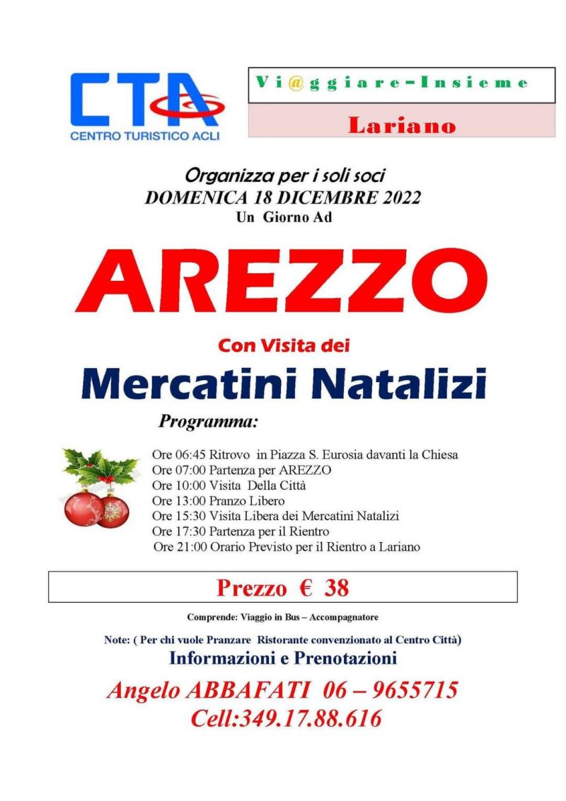Un giorno ad Arezzo con visita dei Mercatini Natalizi - CTA &quot;Viaggiare Insieme&quot; (RM)