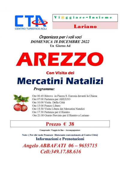 Un giorno ad Arezzo con visita dei Mercatini Natalizi - CTA &quot;Viaggiare Insieme&quot; (RM)