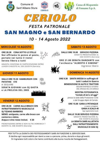 Festa Patronale San Magno e San Bernardo - Circolo ACLI Ceriolo (CN)
