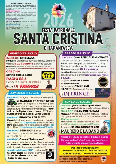 FESTA PATRONALE SANTA CRISTINA DI TARANTASCA - TARANTASCA (CN) - CIRCOLO ACLI DI SANTA CRISTINA