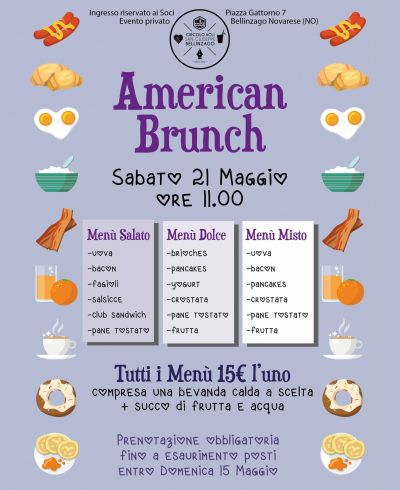 American brunch con menu salato, dolce e misto - Circolo ACLI Bellinzago (NO)