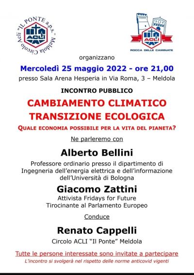 Cambiamento climatico e transizione ecologica - Circolo Acli Rocca delle camminate (FC) e Circolo Acli Il Ponte Meldola (FC)