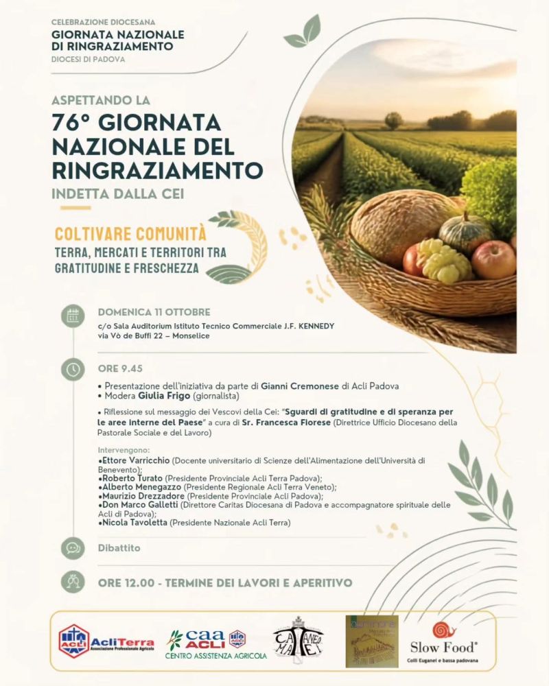 ASPETTANDO LA 76° GIORNATA NAZIONALE DEL RINGRAZIAMENTO - PROGRAMMA - MONSELICE (PD) - ACLI TERRA PADOVA (PD) -