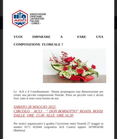Corso per composizione floreale - Circolo Acli Don Borsotto (CN) e Acli Cuneo (CN)