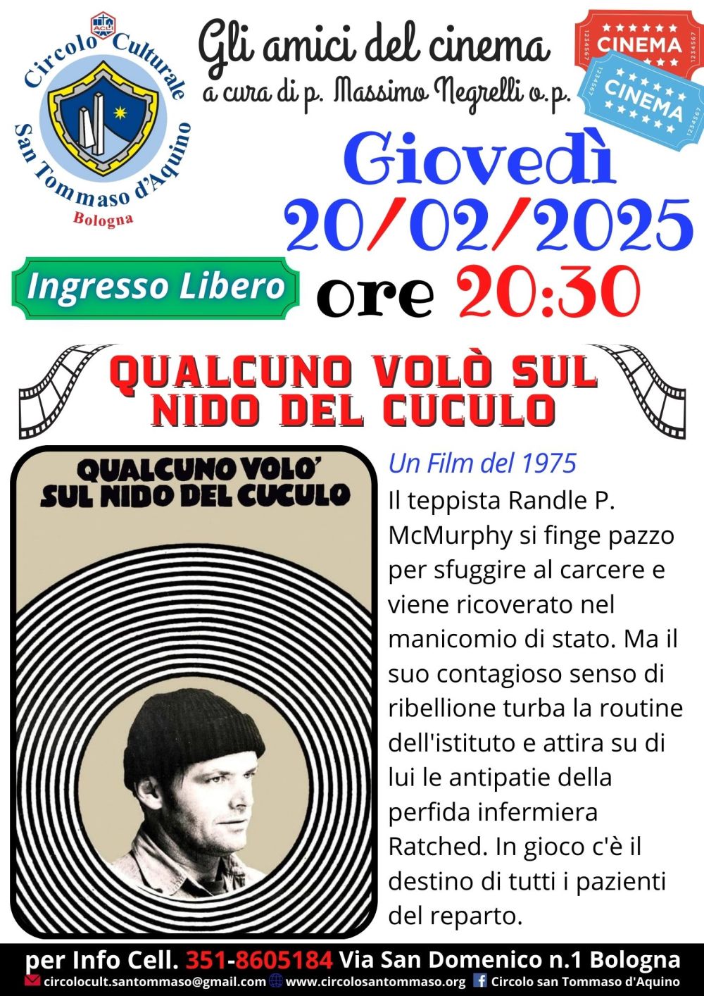 Proiezione film "Qualcuno volò sul nido del cuculo" - Circolo Acli Tommaso D'Aquino (BO)