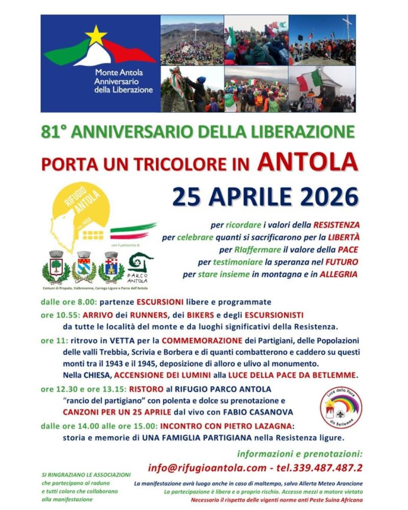 81° ANNIVERSARIO DELLA LIBERAZIONE - PORTA UN TRICOLORE IN ANTOLA -