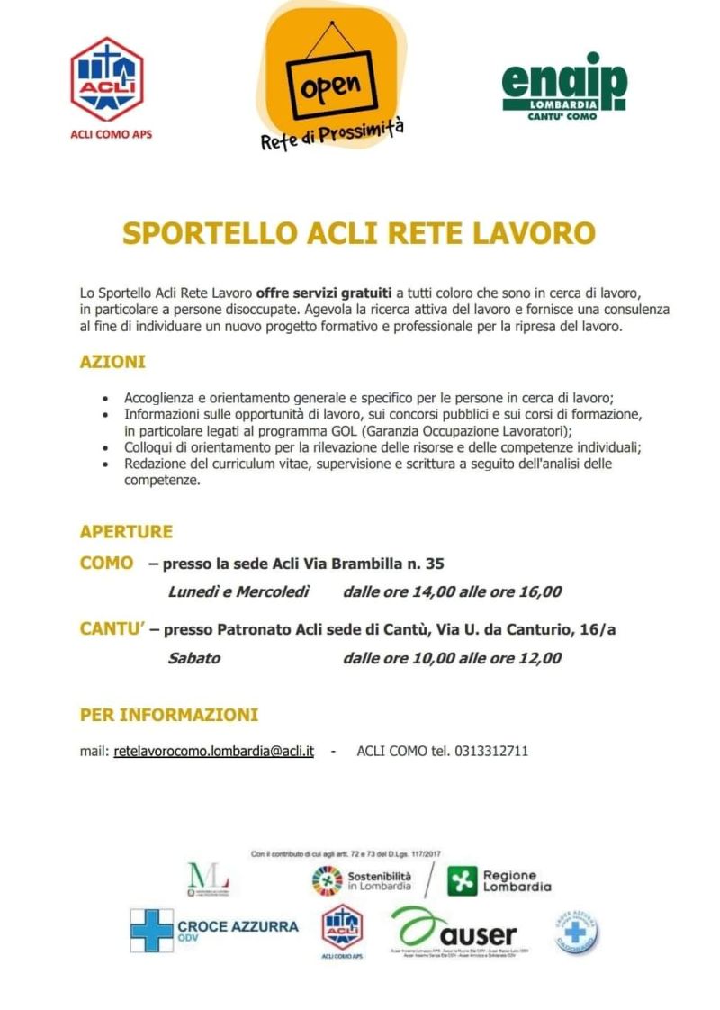 Sportello Acli Rete Lavoro - Acli Como e Enaip Lombardia
