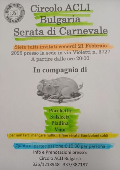 Serata di Carnevale - Circolo Acli Bulgaria (FC)