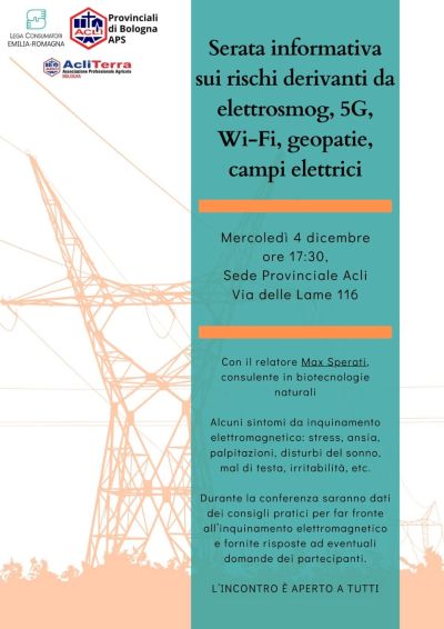 Serata informativa sui rischi derivanti da elettrosmog, 5G, Wi-Fi, geopatie, campi elettrici - Acli Bologna (BO)