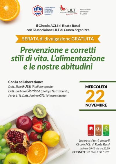 Prevenzione e corretti stili di vita. L&#039;alimentazione e le nostre abitudini - Circolo Acli Roata Rossi (CN)