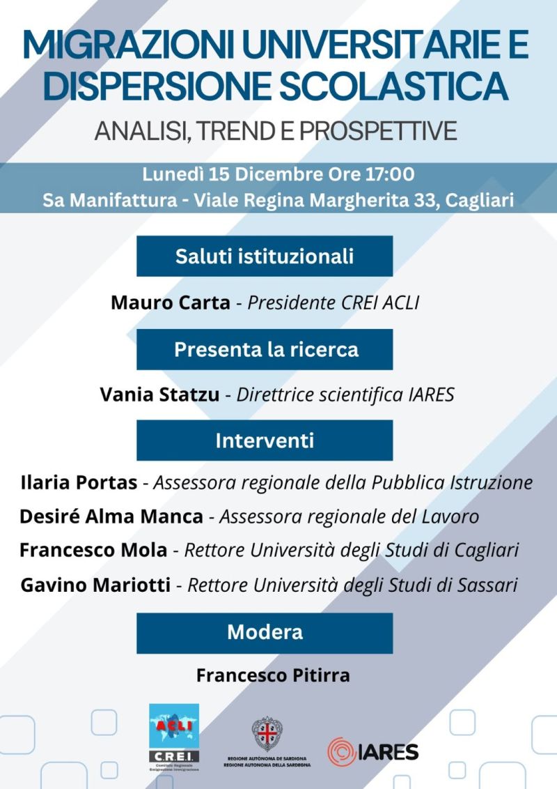 Migrazioni universitarie dispersione scolastiva - Cagliari - Crei Acli Cagliari (CA)
