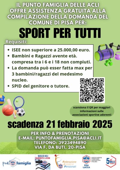 Assistenza gratuita alla compilazione della domanda per "Sport per tutti" - Acli Pisa e Lucca (PI)