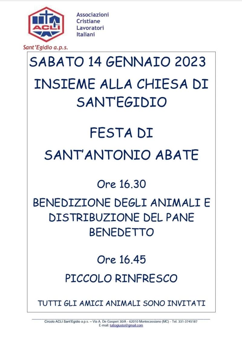Festa di Sant'Antonio Abate - Circolo Acli Sant'Egidio Montecassiano (MC)