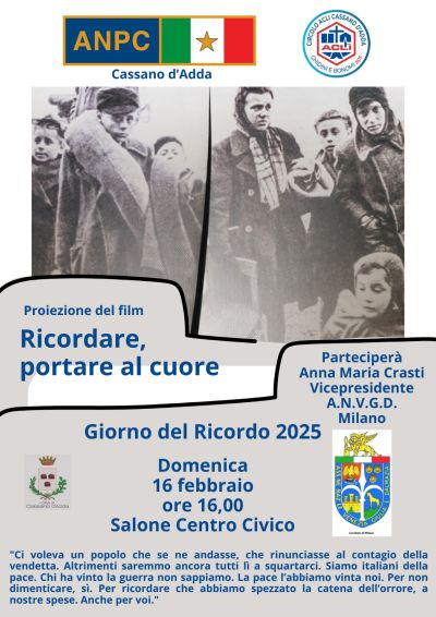 Proiezione del film "Ricordare, portare al cuore" - Circolo Acli Cassano d'Adda (MI)