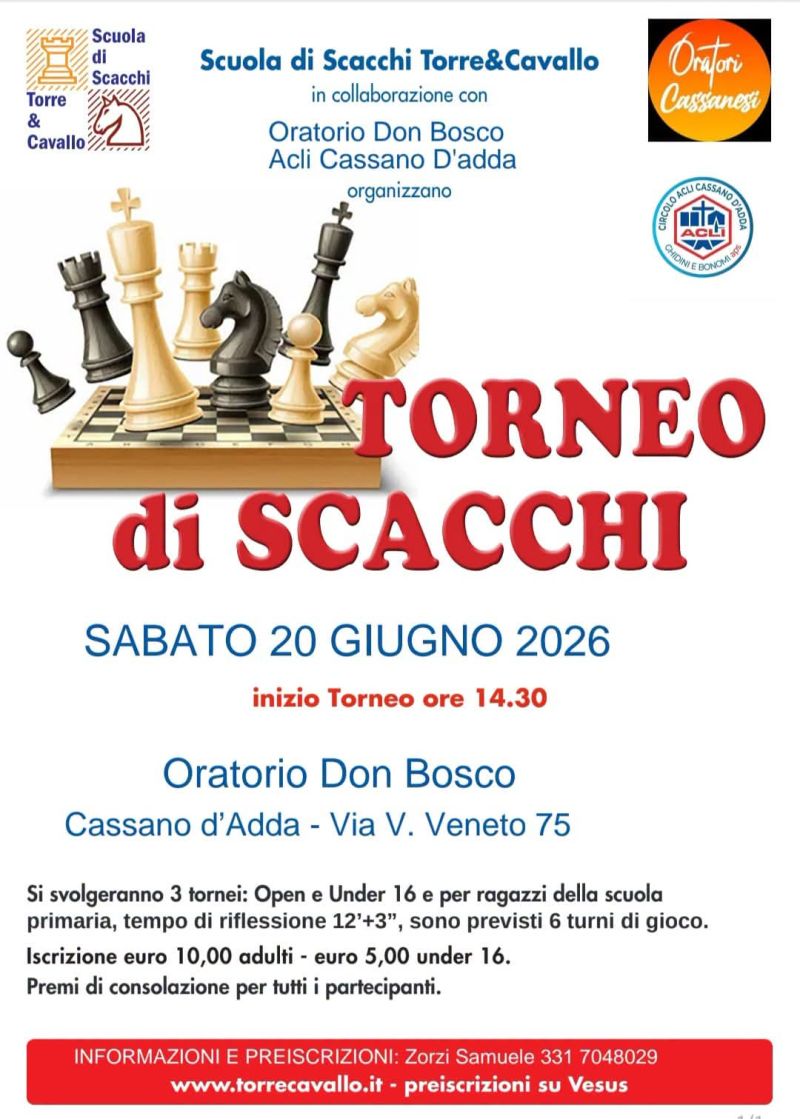 TORNEO DI SCACCHI - PREMI DI CONSOLAZIONE PER TUTTI I PARTECIPANTI - CASSANO D'ADDA (MI) - CIRCOLO ACLI CASSANO D'ADDA (MI)