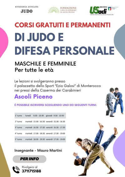 Corsi gratuiti e permanenti di Judo e Difesa Personale - US Acli Marche