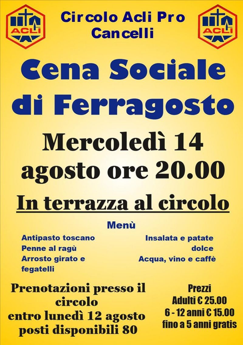 Cena Sociale di Ferragosto - Circolo Acli Pro Cancelli (FI)