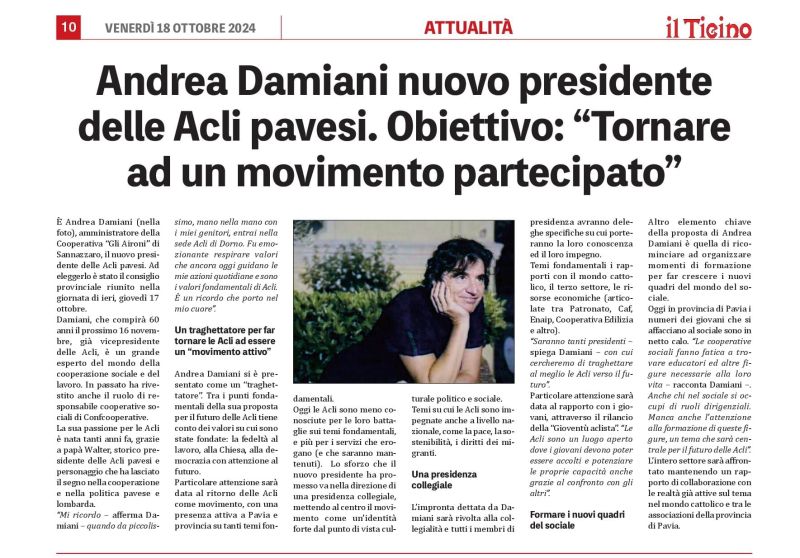 Andrea Damiani nuovo presidente delle Acli pavesi - Acli Pavia (PV)