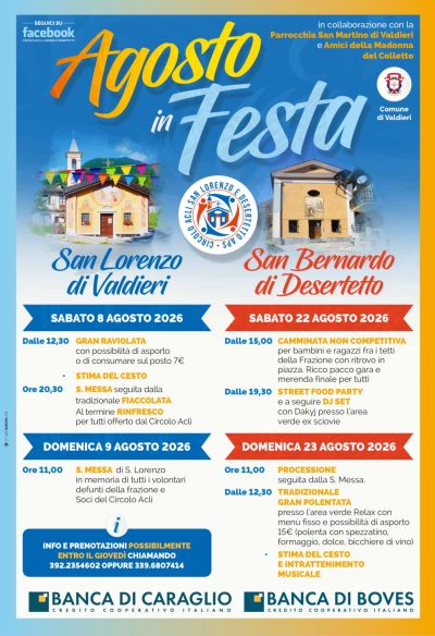 AGOSTO IN FESTA - SAN LORENZO DI VALDIERI E SAN BERNARDO DI DESERTETTO - CIRCOLO ACLI DI SAN LORENZO E DESERTETTO APS - VALDIERI (CN)