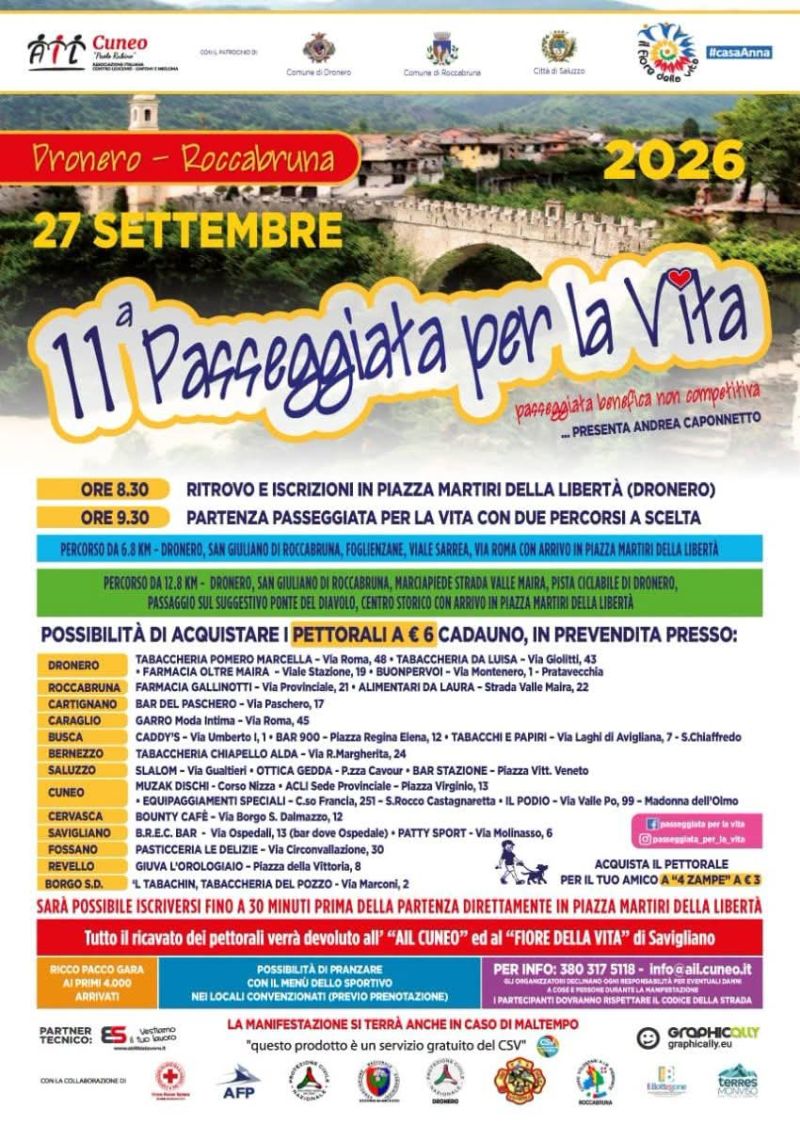 11ESIMA PASSEGGIATA PER LA VITA - BENEFICA NON COMPETITIVA - DRONERO (CN) - ACLI CUNEO (CN)