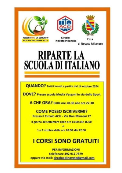 Riparte la scuola di italiano - Circolo Acli Novate Milanese (MI)