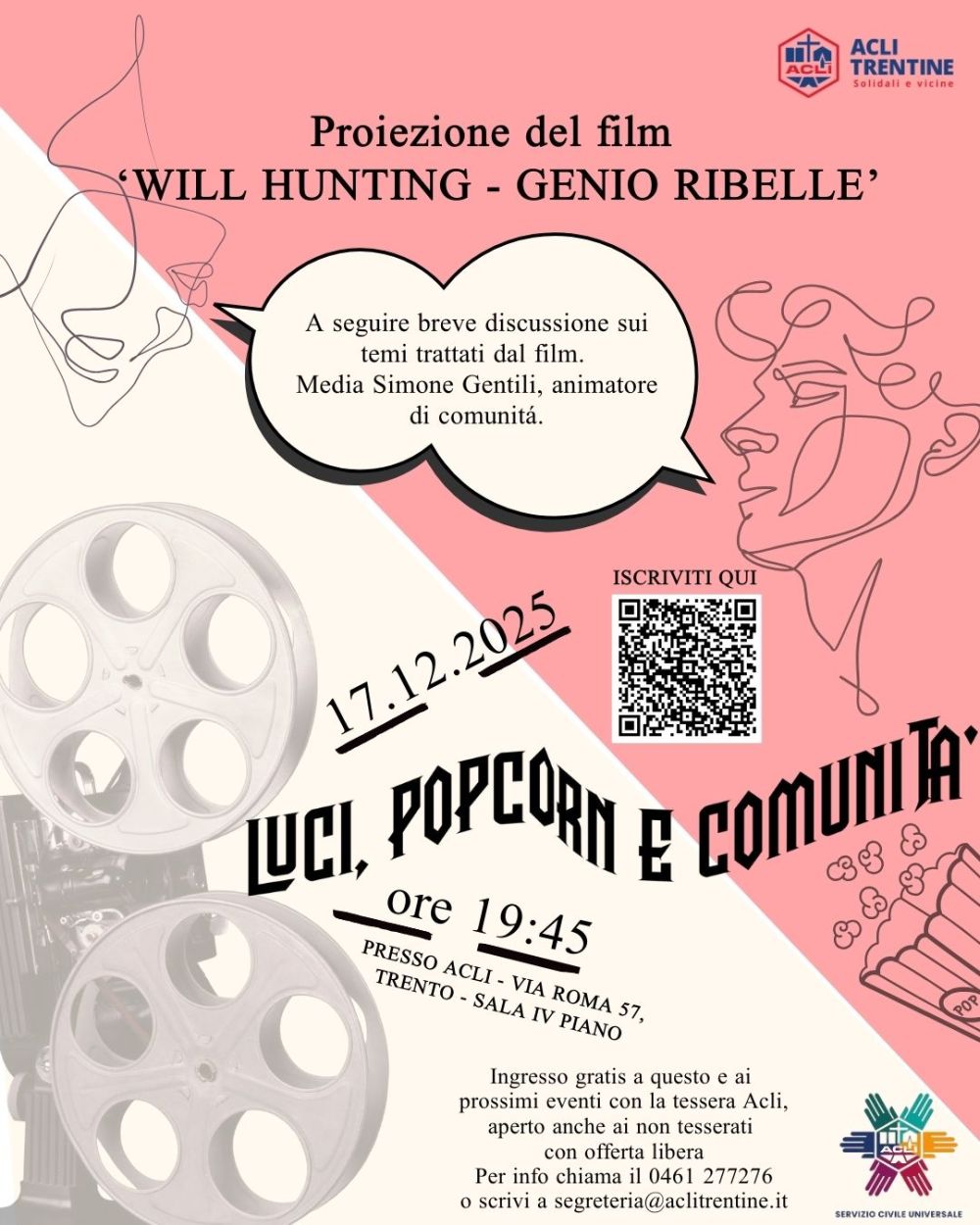 Luci, popcorn e comunità: Proiezione del film "Will Hunting - Genio Ribelle" - Trento - Acli Trento (TN)