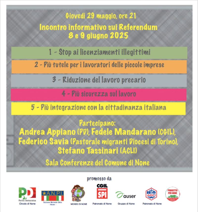 Incontro informativo sui Referendum 8 e 9 Giugno 2025 - Acli Torino (None, TO)