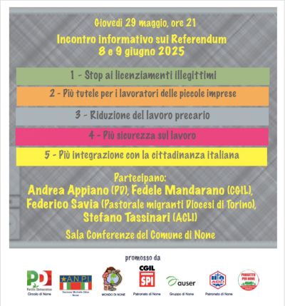 Incontro informativo sui Referendum 8 e 9 Giugno 2025 - Acli Torino (None, TO)