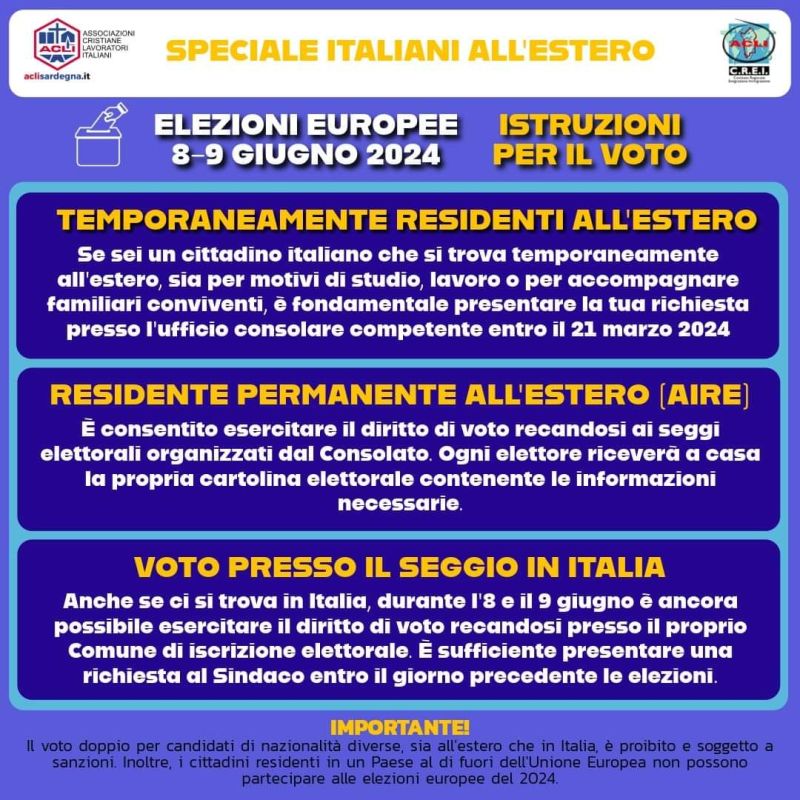Speciale italiano all'estero: Elezioni Europee 8-9 Giugno - Acli Sardegna