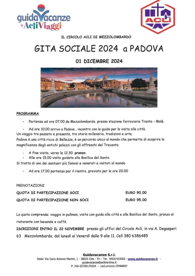 Gita Sociale 2024 a Padova - Circolo Acli Mezzolombardo (TN)