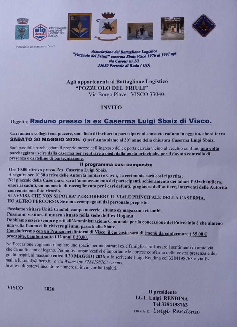 RADUNO EX CASERMA LUIGI SBAIZ DI VICO - PERTEOLE DI RUDA (UD)