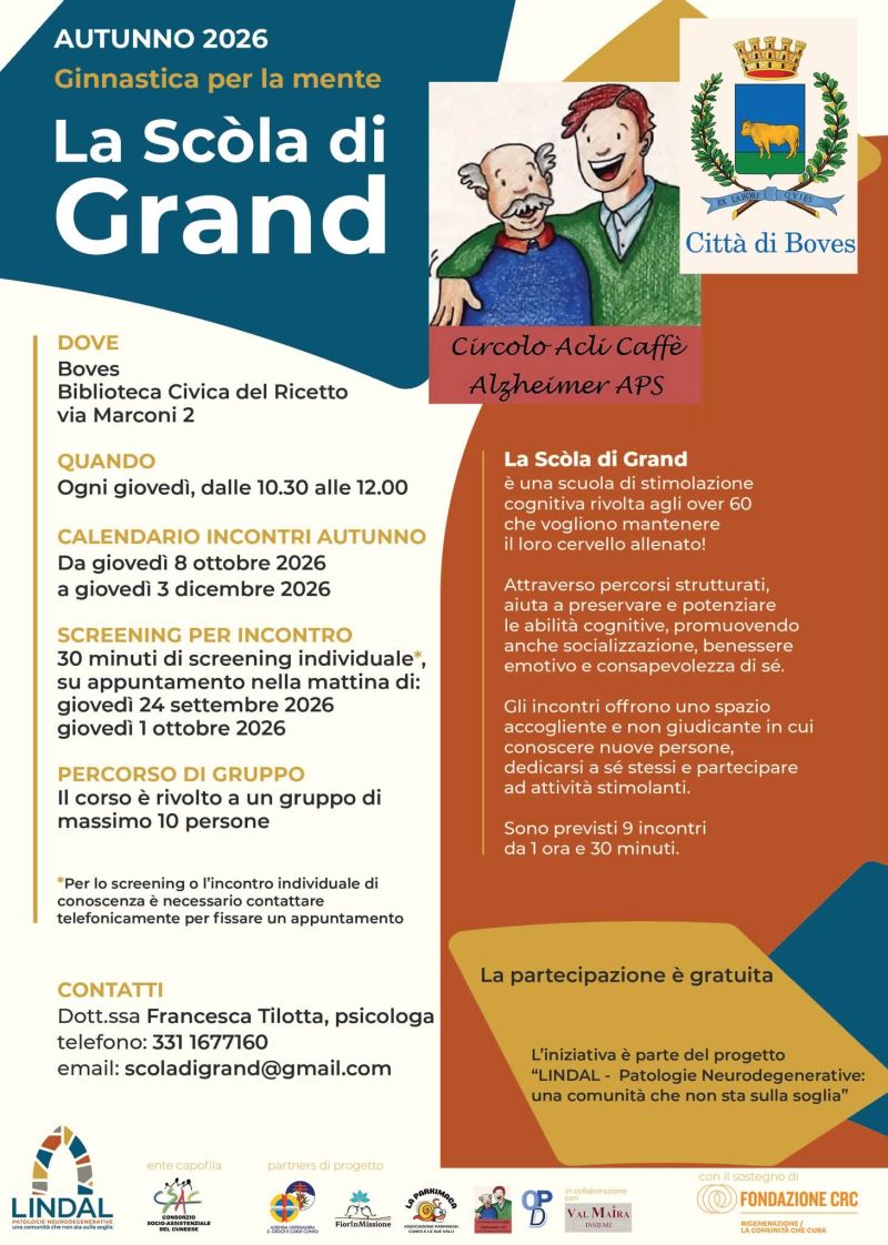 LA SCÒLA DI GRAND - GINNASTICA PER LA MENTE - PARTECIPAZIONE GRATUITA - CIRCOLO ACLI CAFFÈ ALZHEIMER DI DRONERO (CN) - BOVES (CN)