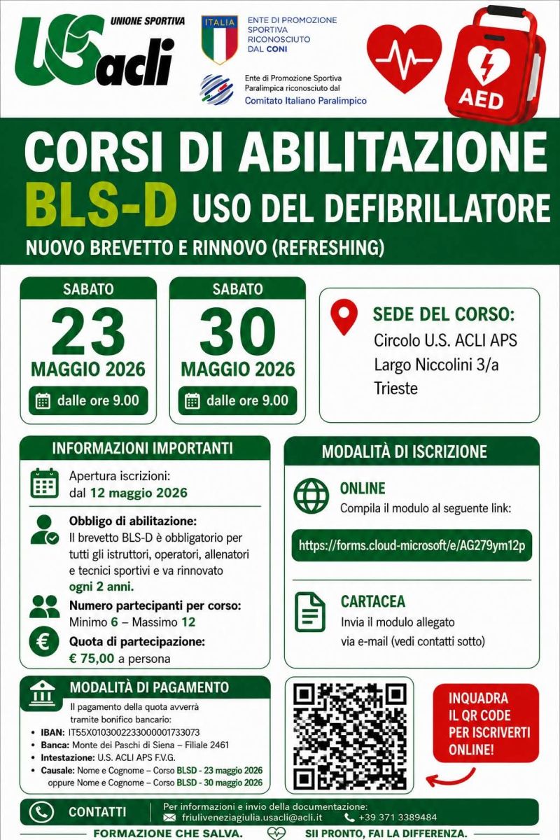 CORSI DI ABILITAZIONE BLS-D USO DEL DEFIBRILLATORE - TRIESTE