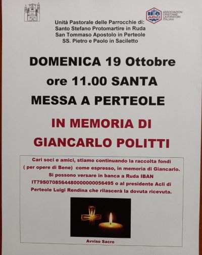 Santa Messa - Perteole, Ruda (UD) - Circolo Acli Perteole (UD)